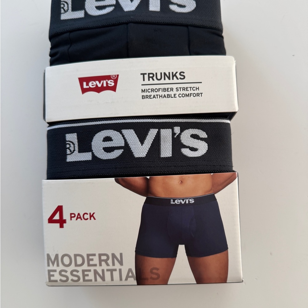New Original Packaging Levi's Men's Black Trunks / Boxer Briefs 4 Pack Size M